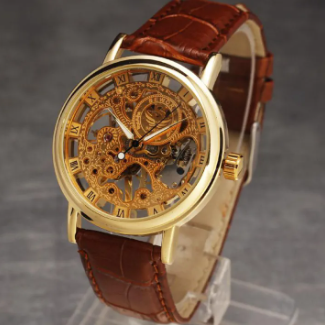 Brown Leather Skeleton Watch