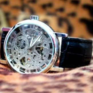 Brown Leather Skeleton Watch