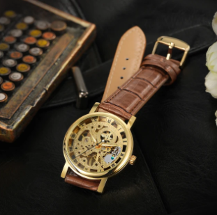 Brown Leather Skeleton Watch