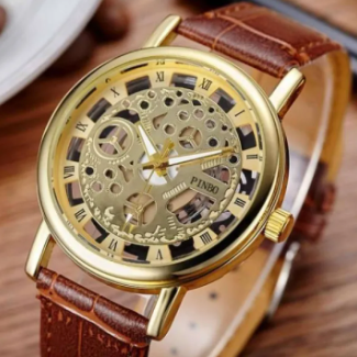 Brown Leather Skeleton Watch