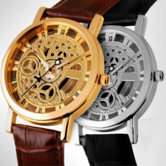 Brown Leather Skeleton Watch