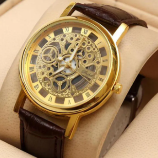 Brown Leather Skeleton Watch