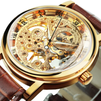 Brown Leather Skeleton Watch